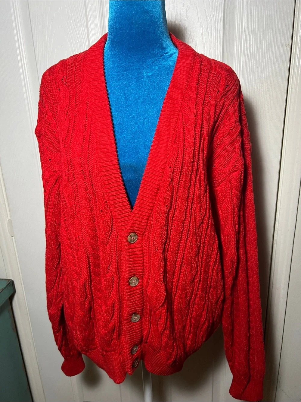 Vintage United Colors of Benetton Chunky Knit Cardigan Sweater Cotton Large